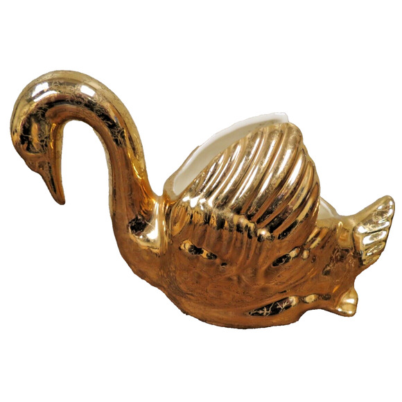 Vintage Swan Planter Hand Painted 22 Kt Gold Pearl China Co Flower Designs - Picture 1 of 6